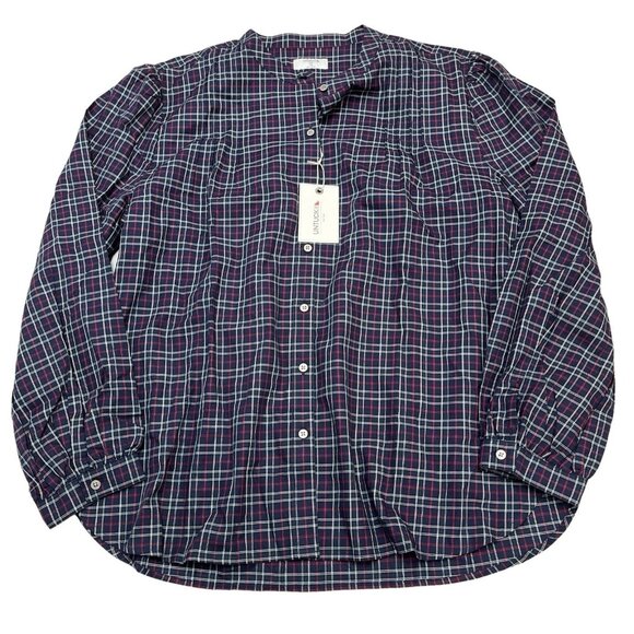 Untuckit Tara Top Womens 16 Mock Collar Button‎ Down Shirt Blue Plaid Preppy - Picture 1 of 9